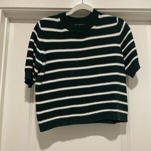 French Connection Dark Green and White Striped Sweater
